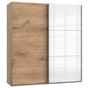 SCHWEBETÜRENSCHRANK in Weiss, Eichefarben  - Chromfarben/Weiss, Modern, Holzwerkstoff (200/216/65cm) - MID.YOU