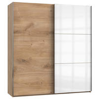 SCHWEBETÜRENSCHRANK 200/216/65 cm 2-türig Weiß, Eichefarben  - Chromfarben/Eichefarben, MODERN, Holzwerkstoff (200/216/65cm) - MID.YOU