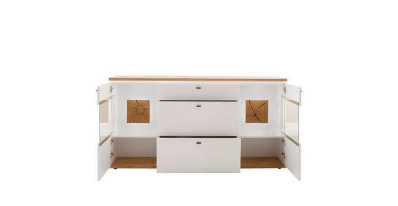 SIDEBOARD 180/92/44 cm in Weiß, Eiche Bianco - Eiche Bianco/Anthrazit, Design, Glas/Holz (180/92/44cm) - Novel