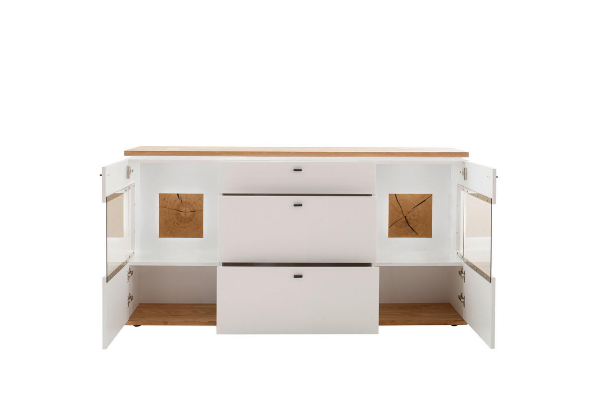 SIDEBOARD Weiss, Eiche Bianco  180/92/44 cm  - Weiss/Eiche Bianco, Design, Glas/Holz (180/92/44cm) - Novel