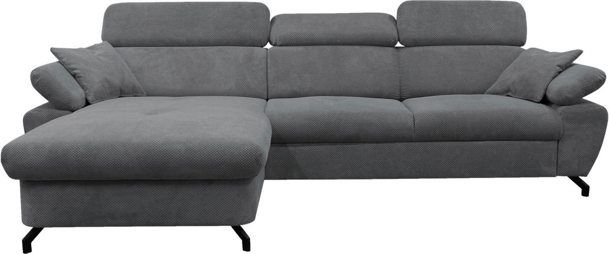 ECKSOFA OMEGA in Chenille Dunkelgrau  186/280 cm  - Dunkelgrau/Schwarz, Design, Textil/Metall (186/280cm) - MID.YOU