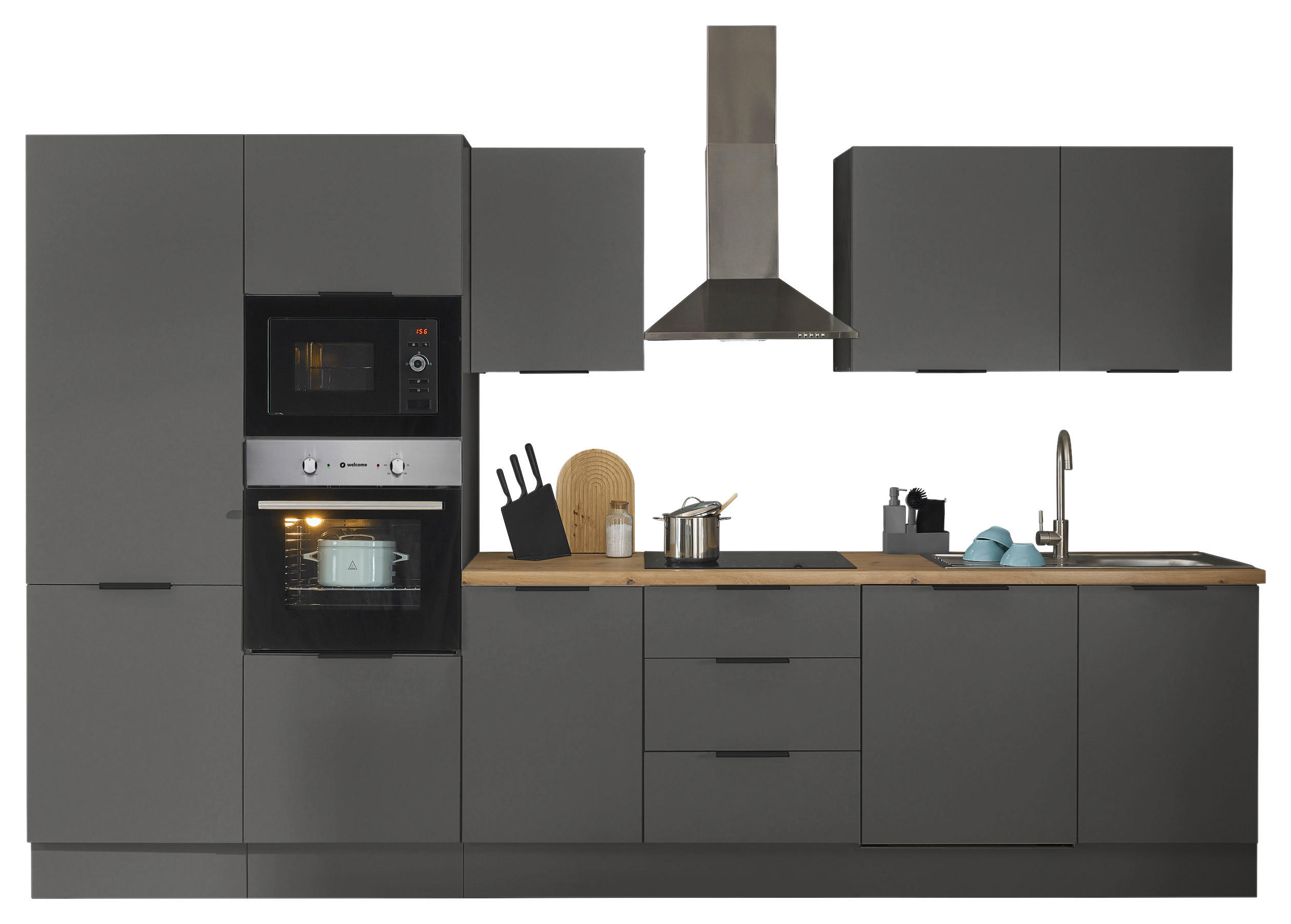 KÜCHENBLOCK   in Graphitfarben  - Schwarz/Graphitfarben, Basics, Holzwerkstoff/Metall (340/211/60cm) - Carryhome