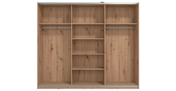 SCHWEBETÜRENSCHRANK 3-türig Schwarz, Eichefarben  - Eichefarben/Schwarz, Basics, Glas/Holzwerkstoff (262,5/224/62,5cm) - Xora