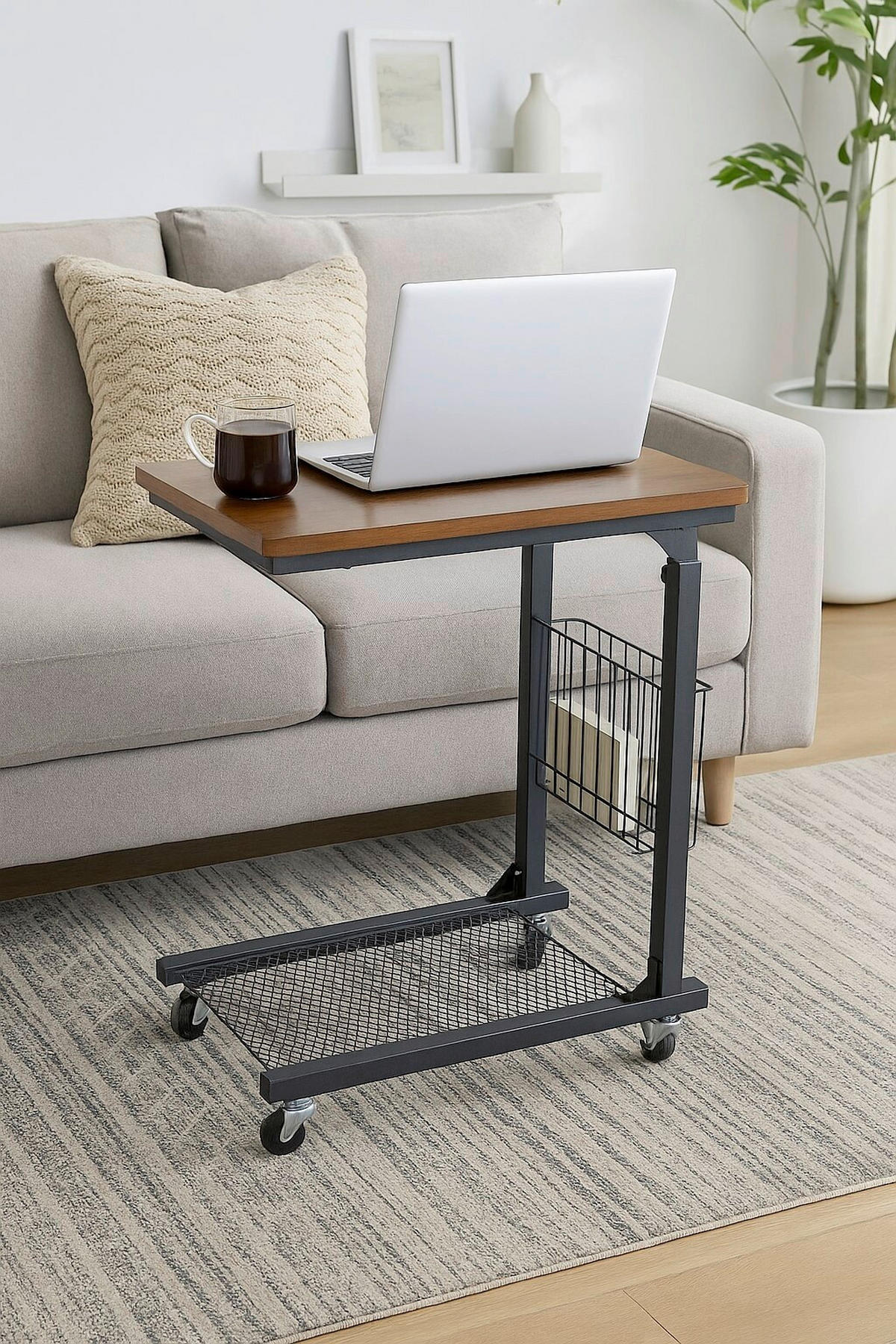 BEISTELLTISCH 49/30/61-81 cm Schwarz, Nussbaumfarben rechteckig  - Nussbaumfarben/Schwarz, Design, Holzwerkstoff/Kunststoff (49/30/61-81cm) - MID.YOU