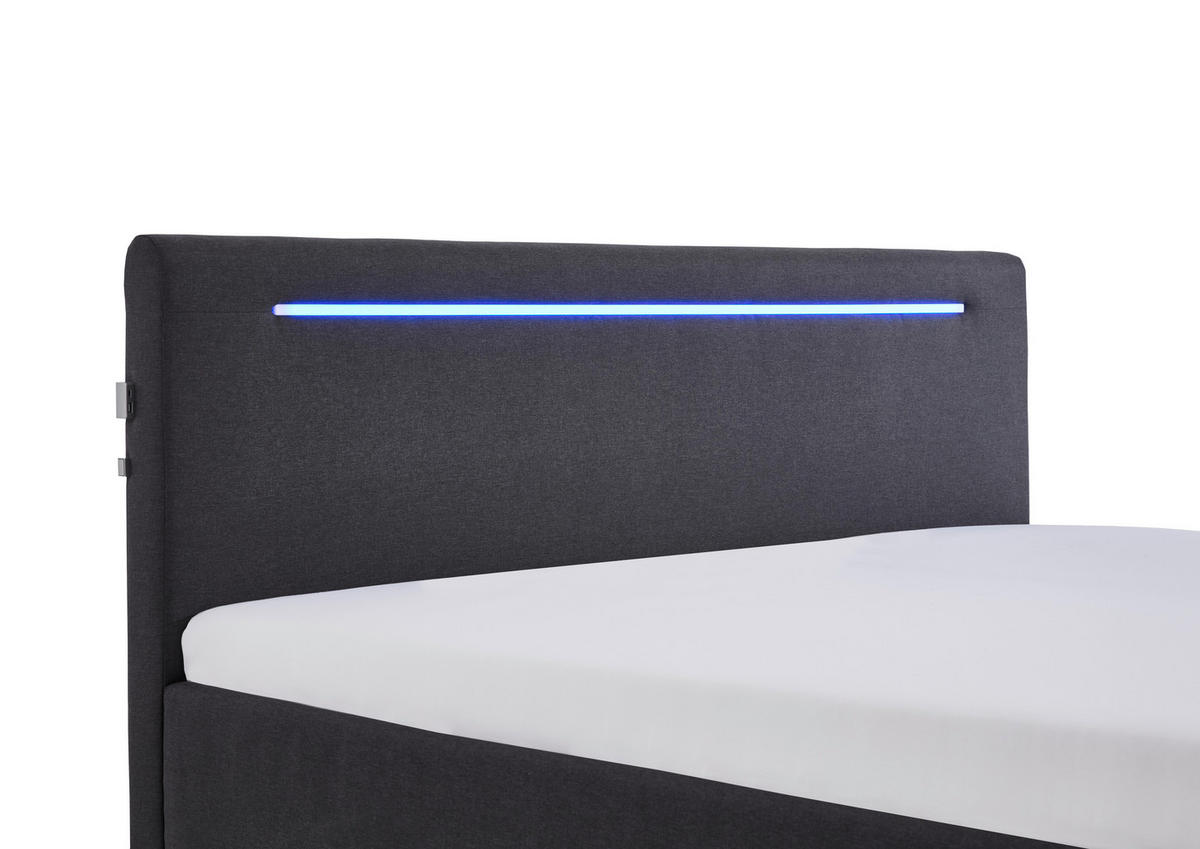 POLSTERBETT 180/200 cm,  in Anthrazit, Beleuchtung,  - Anthrazit/Silberfarben, Design, Kunststoff/Textil (180/200cm) - Boxxx
