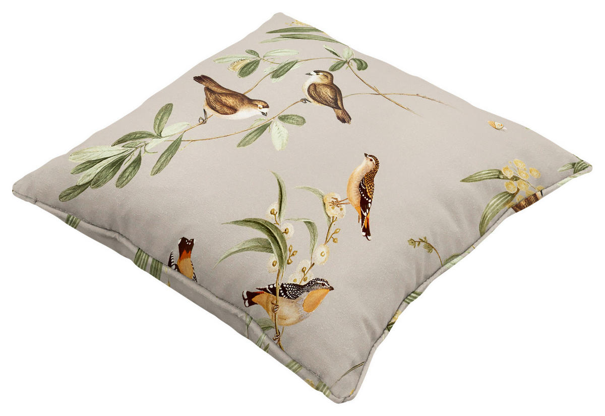 OUTDOOR-KISSEN in Creme, Gelb, Grün Vogel 50/50 cm  - Gelb/Creme, Basics, Textil (50/50cm)