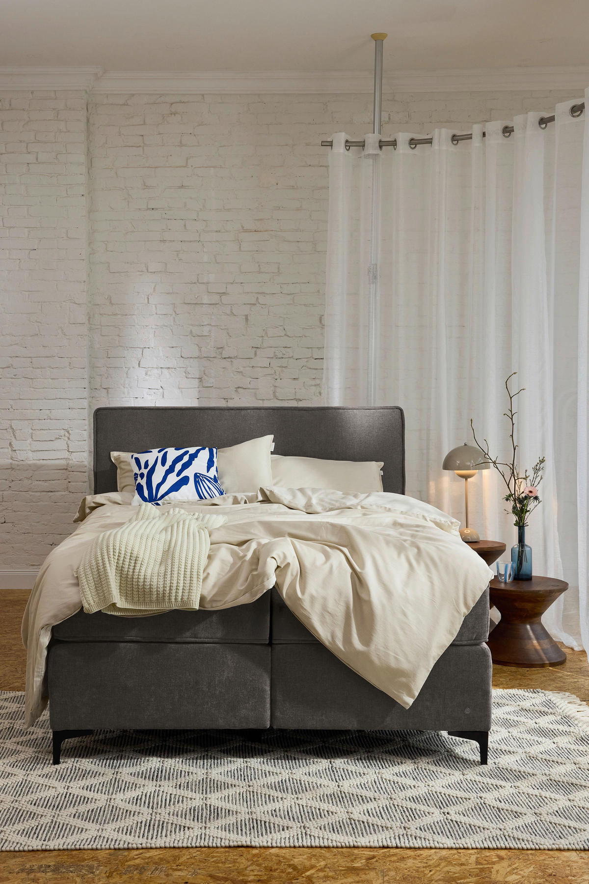 BOXSPRINGBETT 160/200 cm,  in Grau, Topper, Matratzen, H3 = fest  - Schwarz/Grau, Design, Textil/Metall (160/200cm) - Tom Tailor