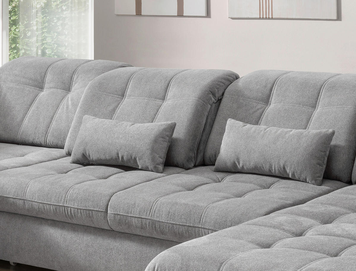 WOHNLANDSCHAFT in Chenille Silberfarben  - Silberfarben/Schwarz, Modern, Textil/Metall (252/387/184cm) - Livetastic