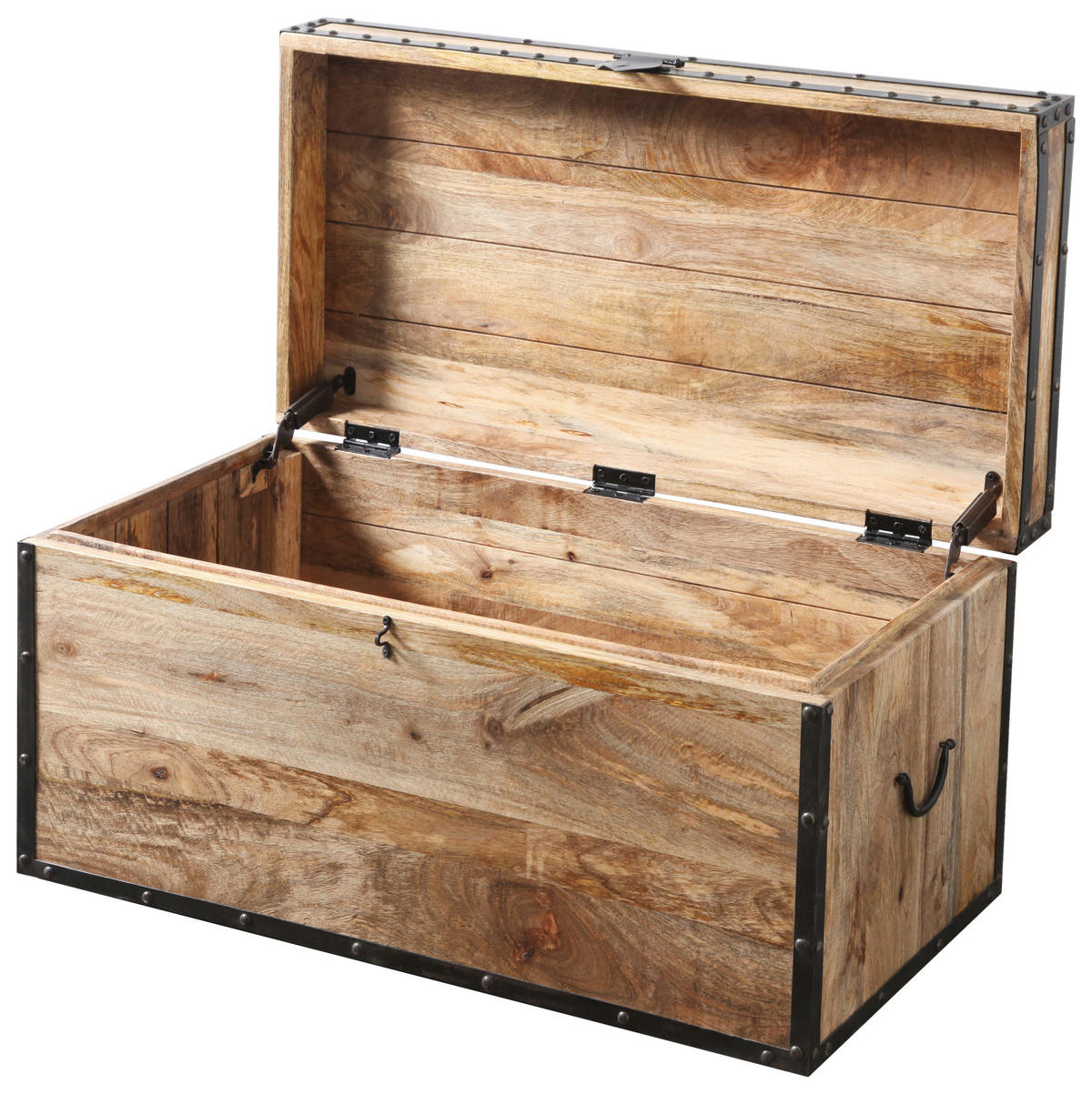 TRUHE Holz, Metall Mangoholz Hartholz  - Schwarz/Naturfarben, Natur, Holz/Metall (80/40/40cm) - Landscape