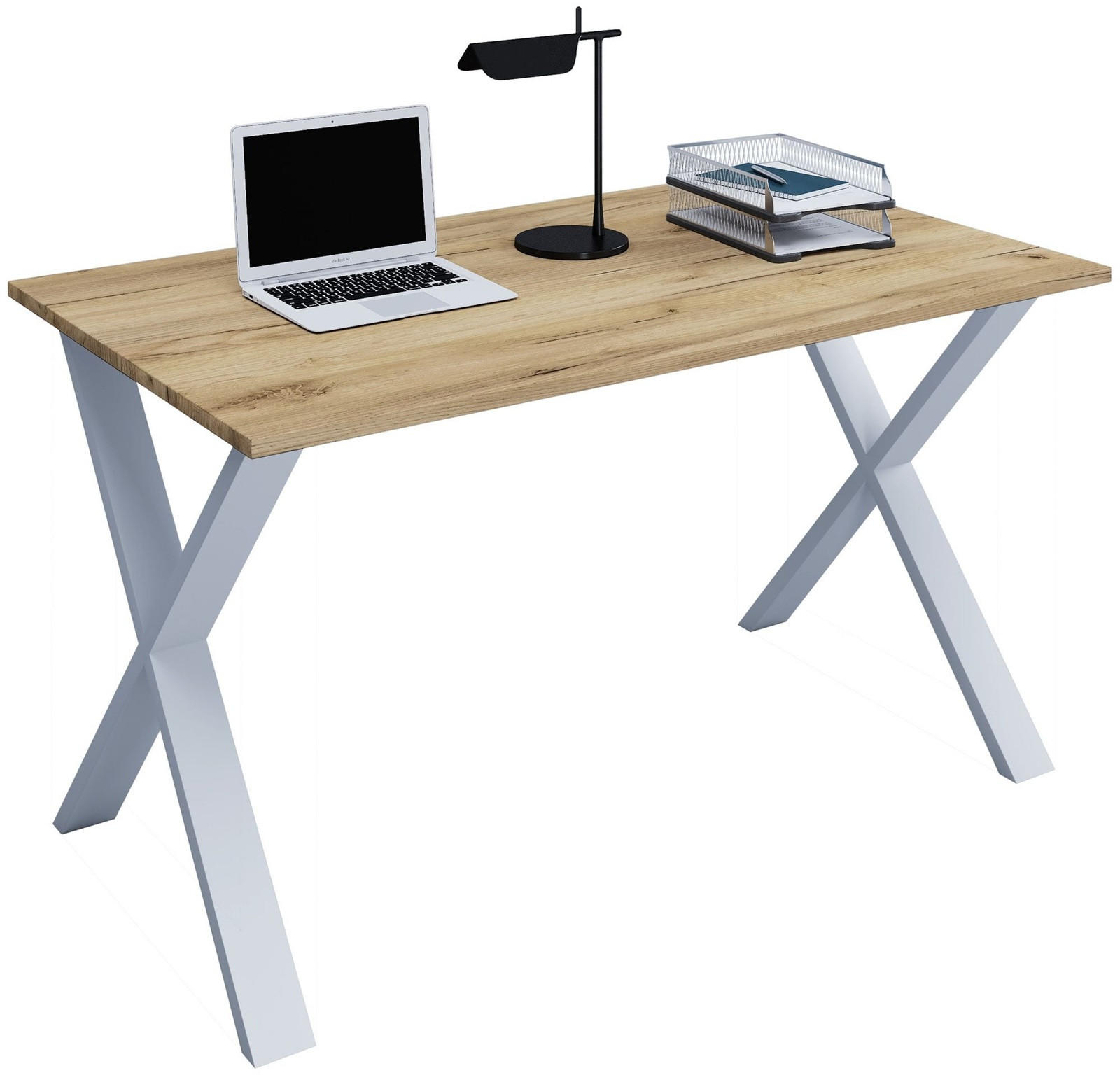 SCHREIBTISCH 140/50/76 cm Silberfarben, Honigeiche  - Honigeiche/Silberfarben, Design, Holzwerkstoff/Metall (140/50/76cm) - MID.YOU