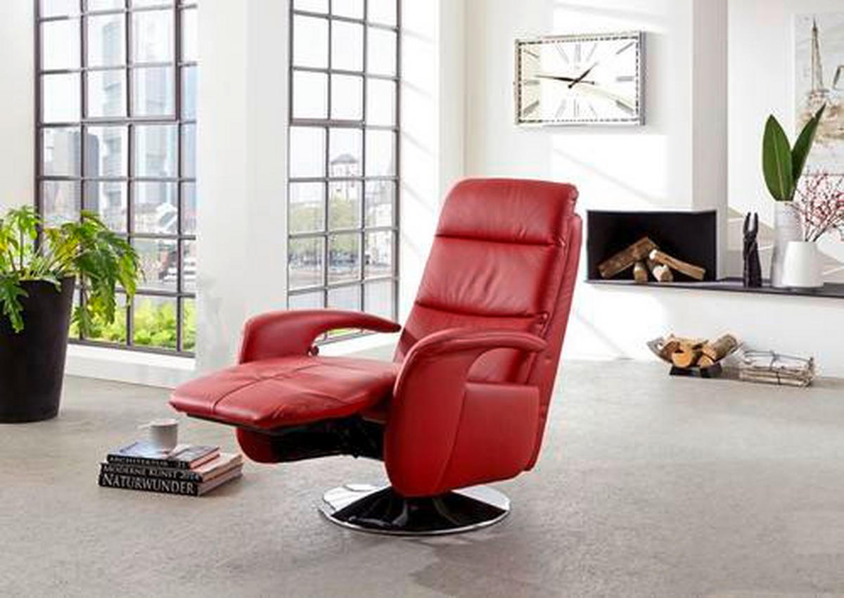 RELAXSESSEL in Leder Rot  - Edelstahlfarben/Rot, Design, Leder/Metall (84/88/110cm) - Beldomo Premium