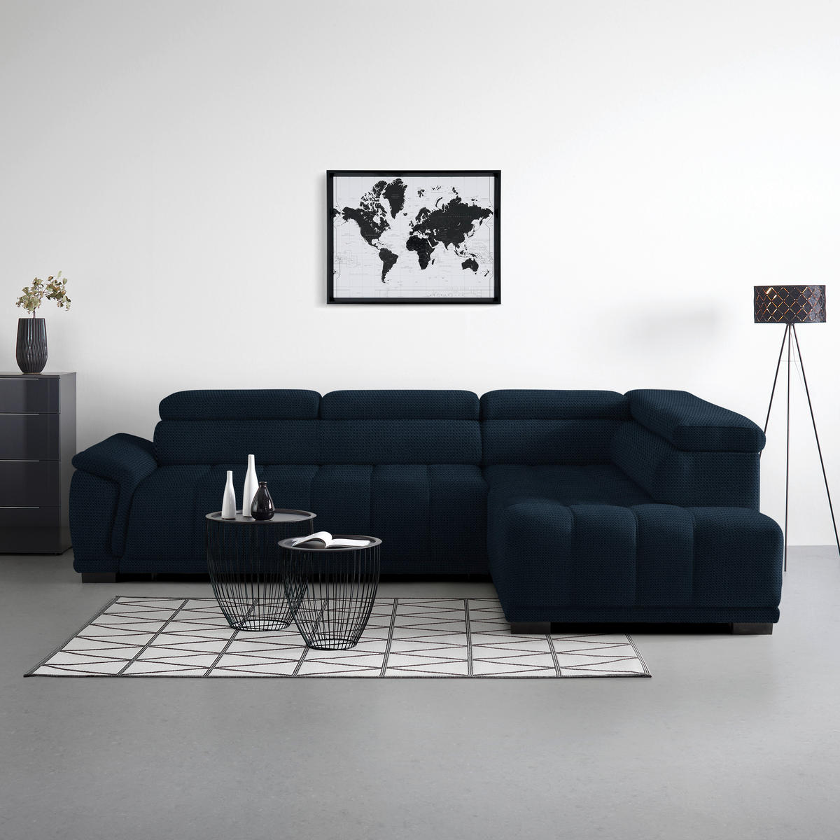 HÖRNSOFFA i chenille, vävt tyg mörkblå  - svart/mörkblå, Modern, textil/plast (283/106cm) - MID.YOU