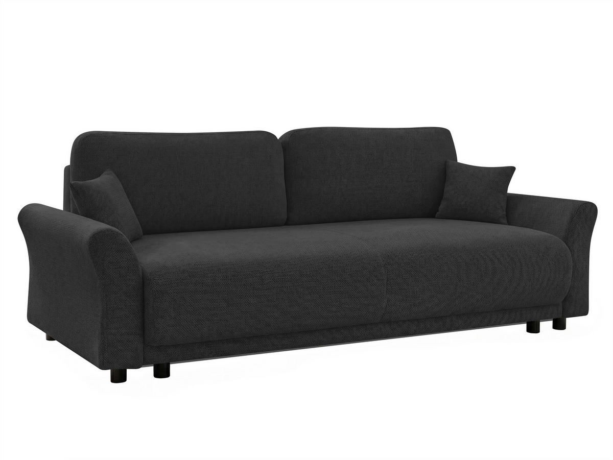 SCHLAFSOFA Flachgewebe, Struktur Schwarz  inkl. Zierkissen, Rückenkissen, Bettkasten, Schlaffunktion, Rücken echt  - Schwarz, Design, Textil (244/88/100cm) - P & B