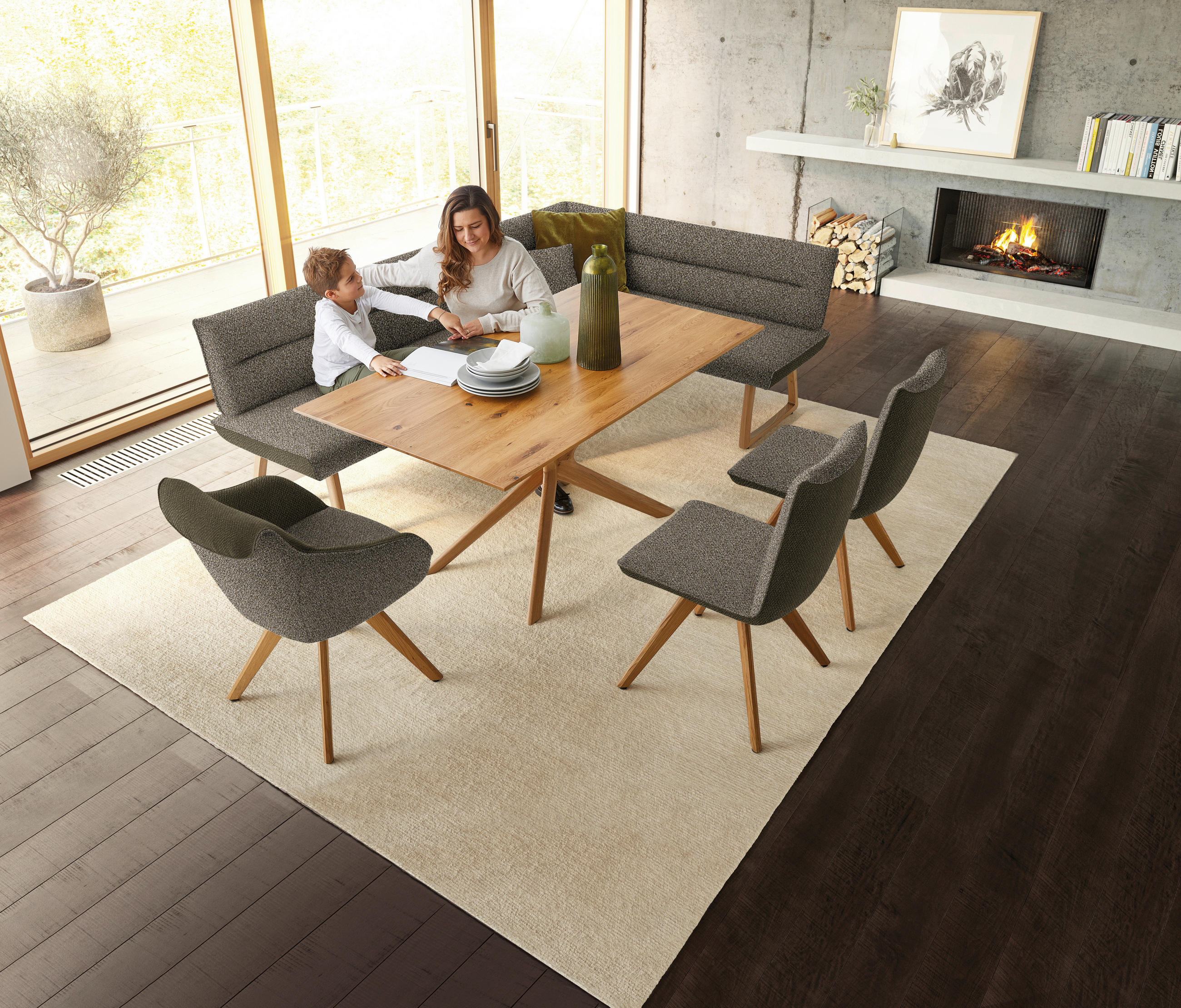 ECKBANK 162/237 cm  in Olivgrün  - Eichefarben/Olivgrün, Design, Holz/Textil (162/237cm) - Koinor