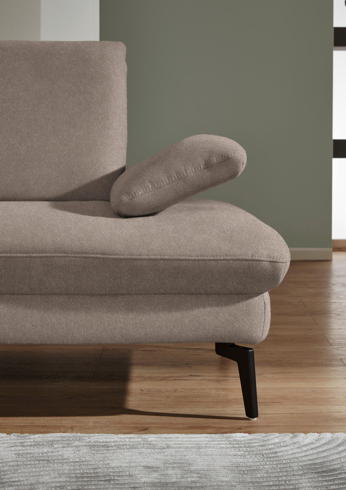 ECKSOFA in Chenille, Mikrofaser Greige  - Greige/Schwarz, Design, Textil/Metall (157/299cm) - Dieter Knoll