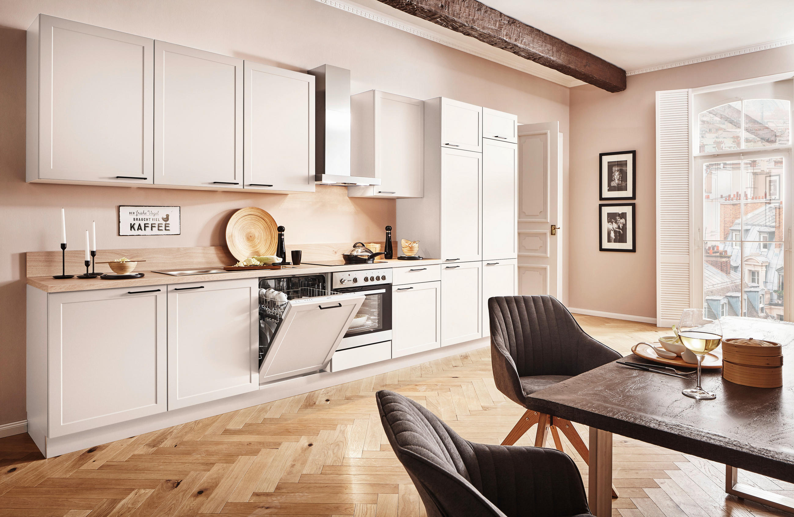 KÜCHENLEERBLOCK 420 cm   in Eichefarben, Magnolie  - Eichefarben/Magnolie, ROMANTIK / LANDHAUS, Holzwerkstoff/Metall (420cm) - Welnova