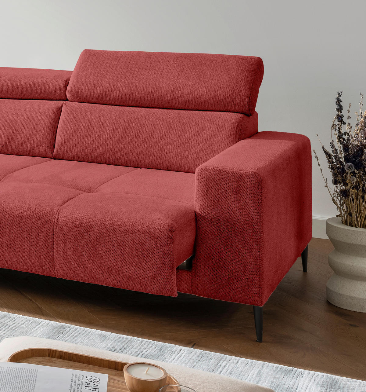 ECKSOFA INTERA in Struktur Rot  225/305 cm  - Rot/Schwarz, KONVENTIONELL, Textil/Metall (225/305cm) - Livetastic