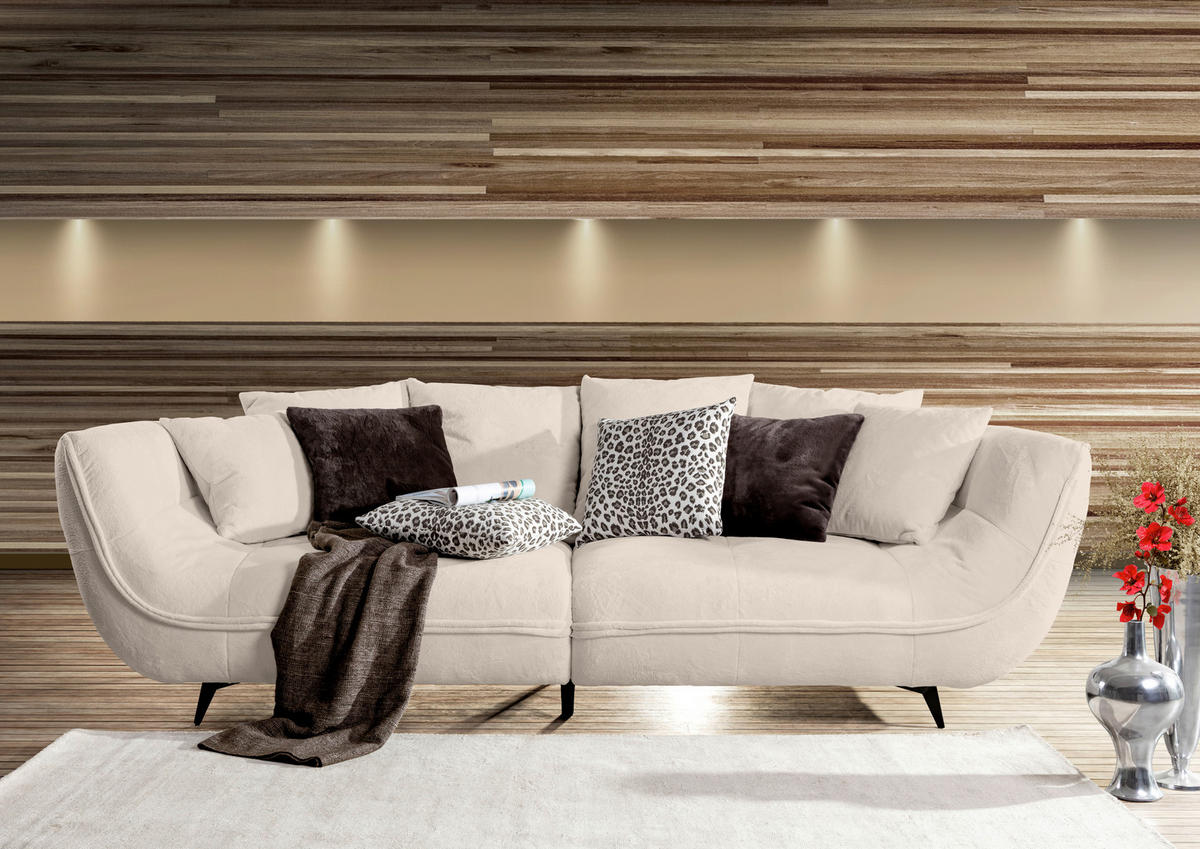 BIGSOFA Flachgewebe Creme, Schwarz, Weiss  - Weiss/Dunkelbraun, Design, Textil/Metall (275/80/123cm) - Stylife