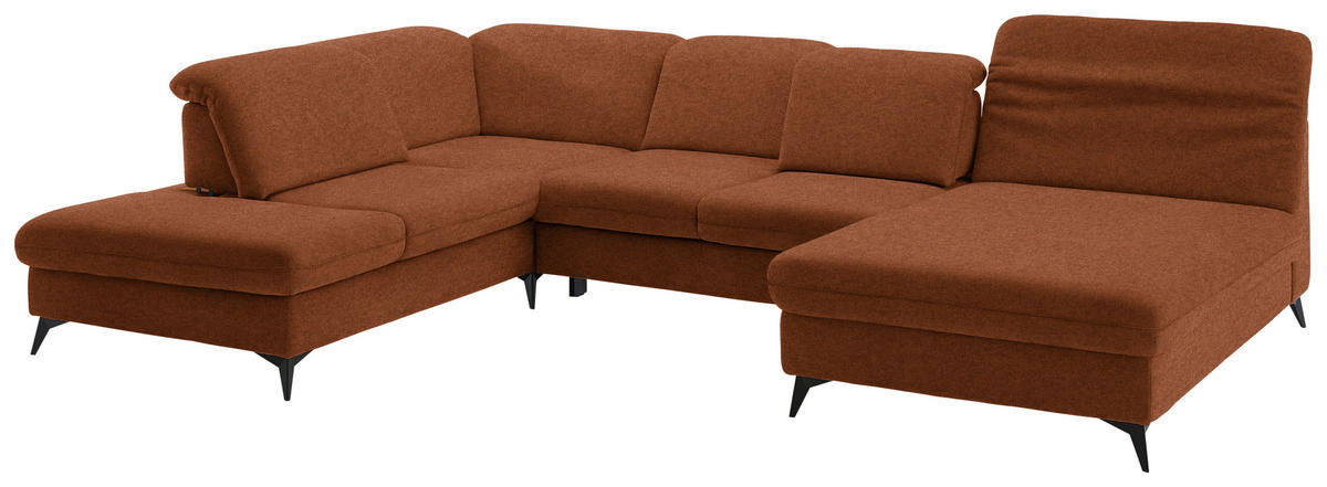 WOHNLANDSCHAFT Chenille Rostfarben  - Rostfarben/Schwarz, Design, Textil/Metall (255/369/198cm) - Beldomo Style