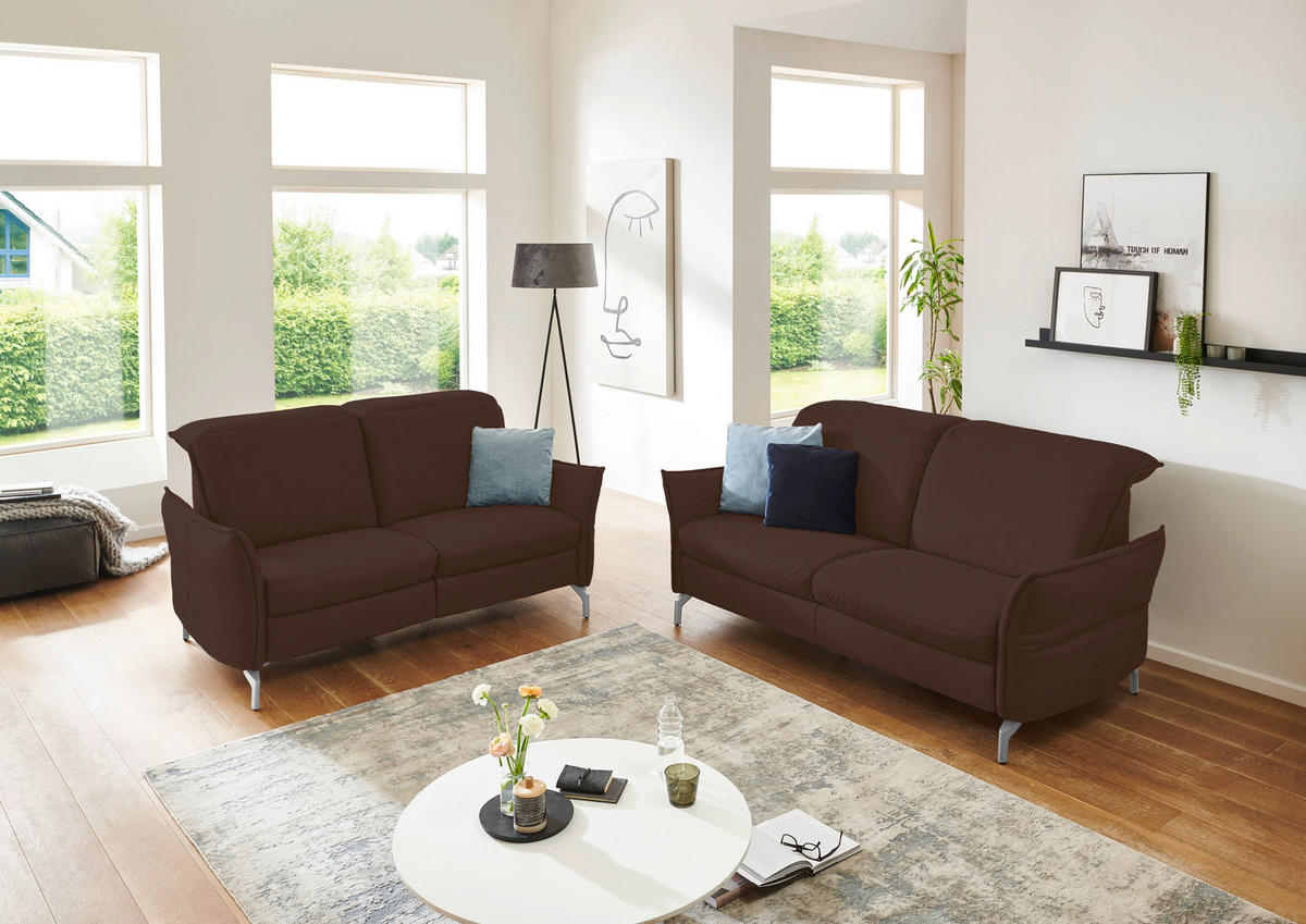 2,5-SITZER Lederlook (vegan) Dunkelbraun  - Dunkelbraun/Nickelfarben, MODERN, Textil/Metall (185/89/109cm) - Livetastic
