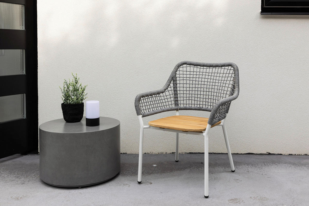 LOUNGEFÅTÖLJ  - vit/grå, Modern, metall/trä (59/88/55cm) - Gardenson