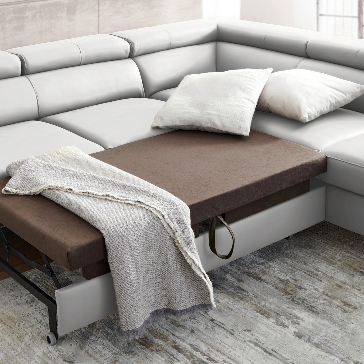 ECKSOFA in Echtleder Weiss  - Weiss/Schwarz, Design, Leder/Metall (256/220cm) - Celina Home