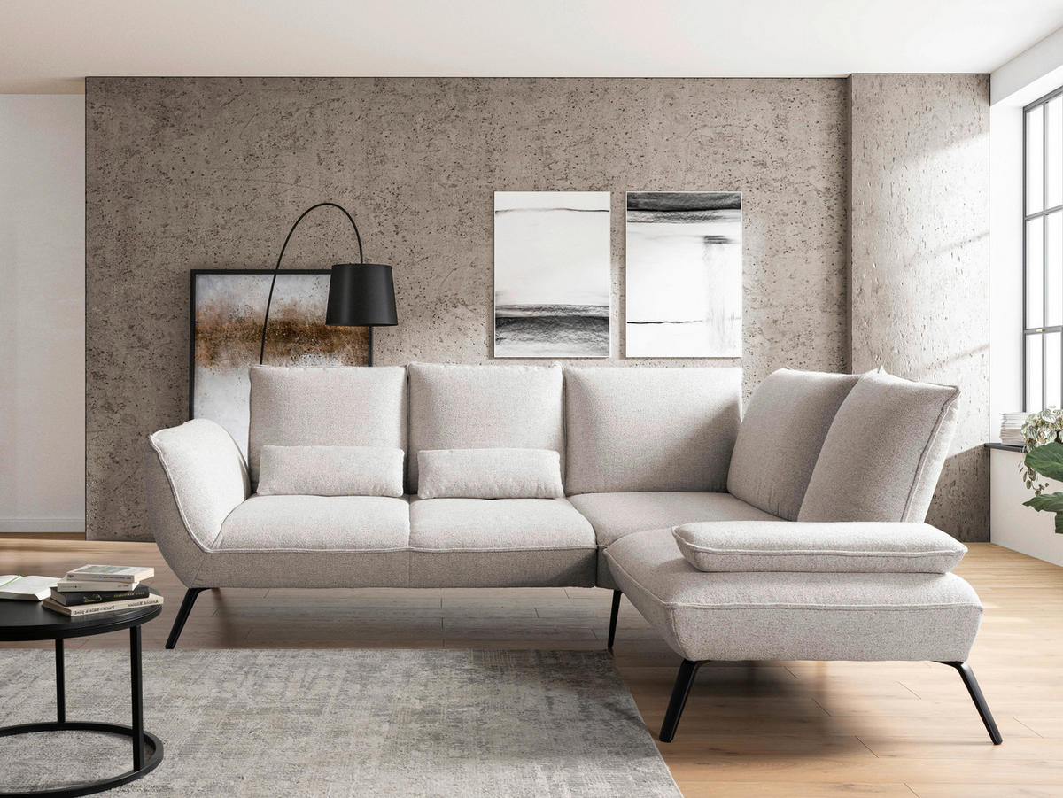 ECKSOFA Beige Flachgewebe, Struktur  - Beige/Schwarz, Design, Textil/Metall (259/233cm) - Moderano