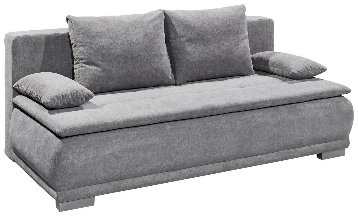 SCHLAFSOFA  mit Rücken echt Mikrovelours Silberfarben  - Schlammfarben/Silberfarben, MODERN, Kunststoff/Textil (208/93/105cm) - MID.YOU
