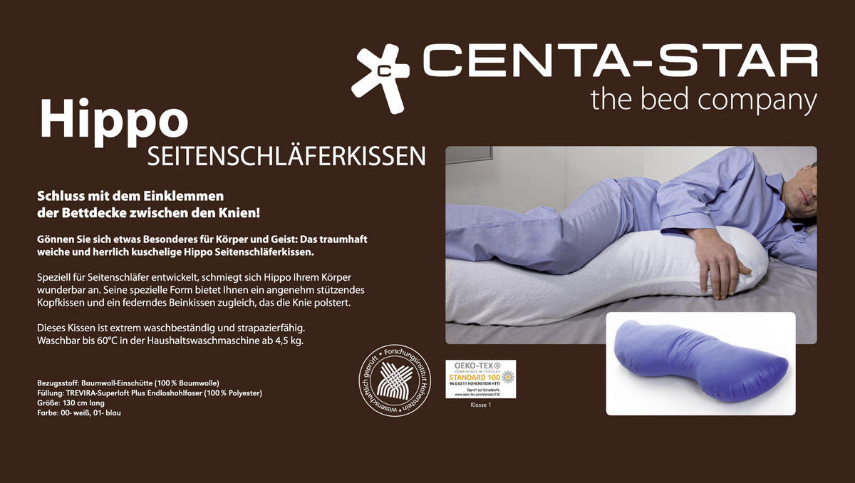 SEITENSCHLÄFERKISSEN - Blau, Basics, Textil (130cm) - Centa-Star