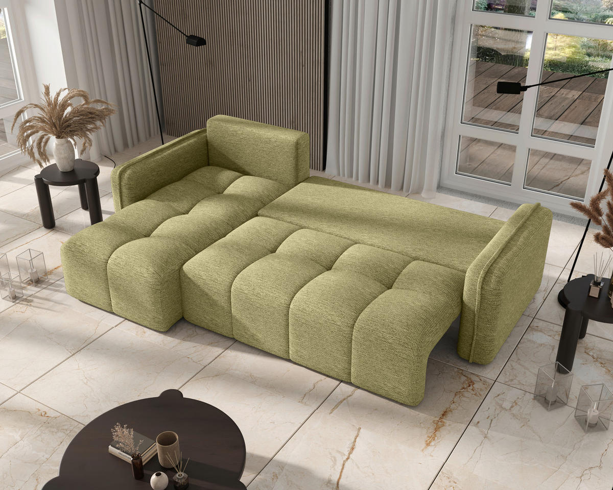 ECKSOFA  in Flachgewebe Hellgrün  - Schwarz/Hellgrün, MODERN, Kunststoff/Textil (142/240cm) - Carryhome