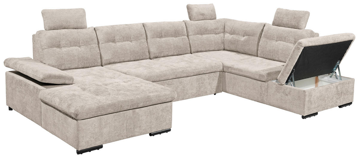 WOHNLANDSCHAFT RONDA Greige Webstoff  - Greige/Schwarz, Basics, Kunststoff/Textil (170/324/218cm) - Livetastic