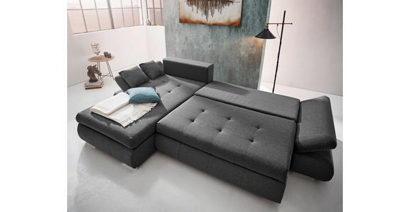 ECKSOFA Grau Webstoff  - Chromfarben/Grau, Design, Kunststoff/Textil (302/187cm) - Carryhome