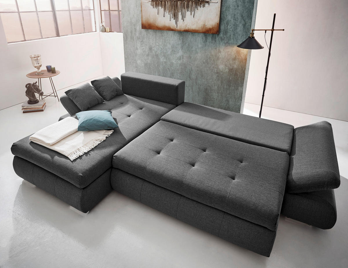 ECKSOFA Grau Webstoff  - Chromfarben/Grau, Design, Kunststoff/Textil (302/187cm) - Carryhome