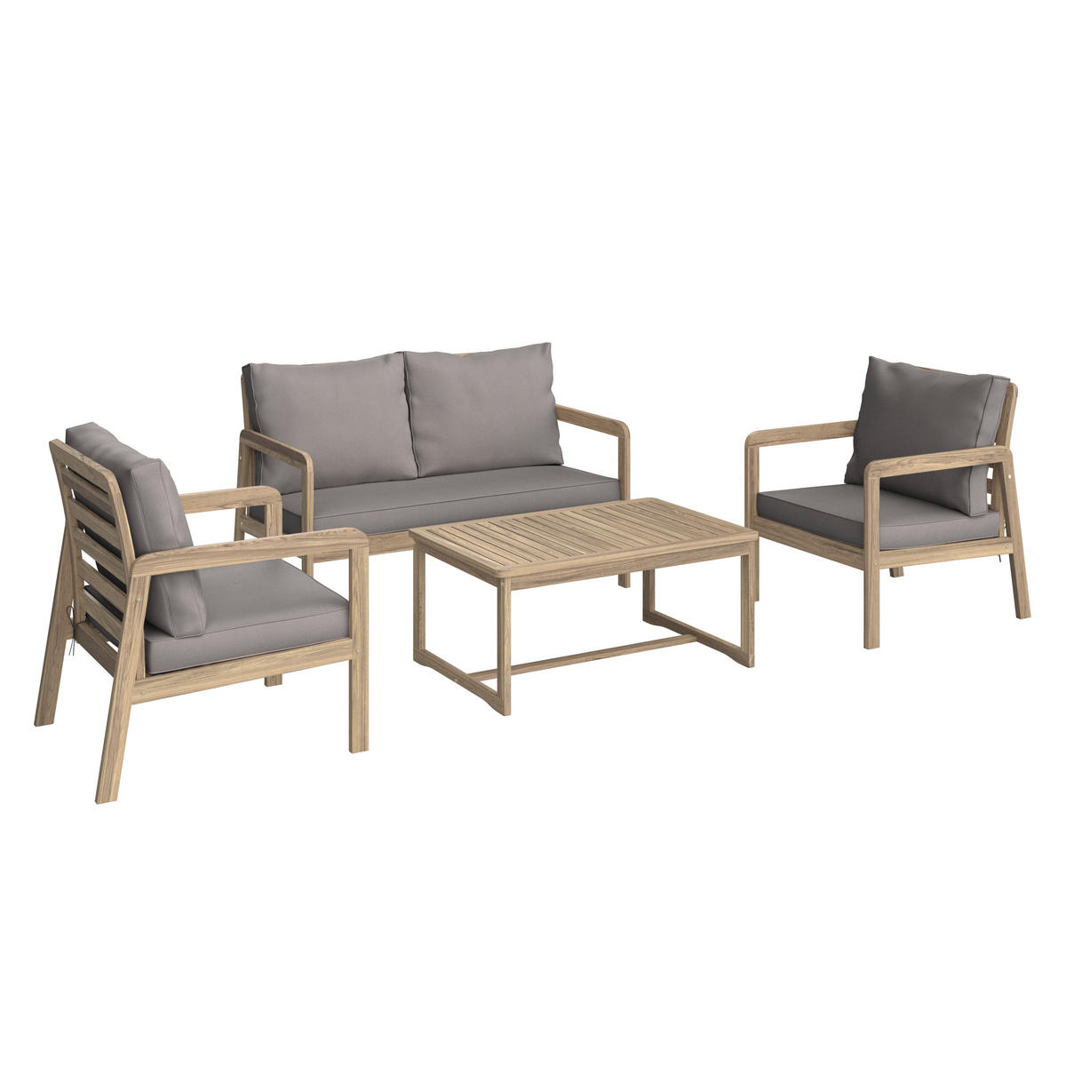 VRTNI SET   drvo, tekstil  svijetlo siva, boje tikovine    - boje tikovine/svijetlo siva, Moderno, drvo/tekstil (85/116/60/35/72/72/55/64/64cm) - Ambia Garden