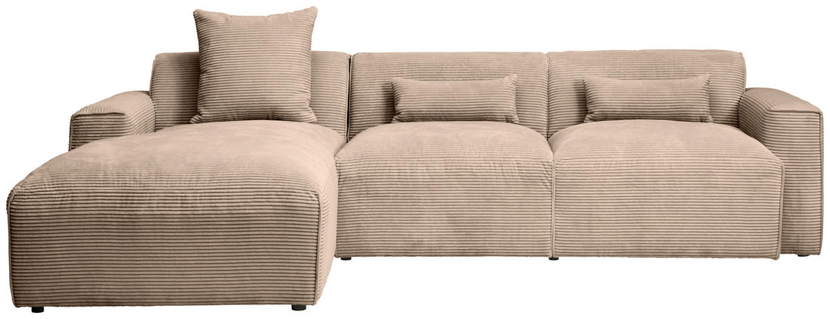 ECKSOFA in Cord Hellbraun  - Hellbraun/Schwarz, Design, Kunststoff/Textil (196/303cm) - Livetastic