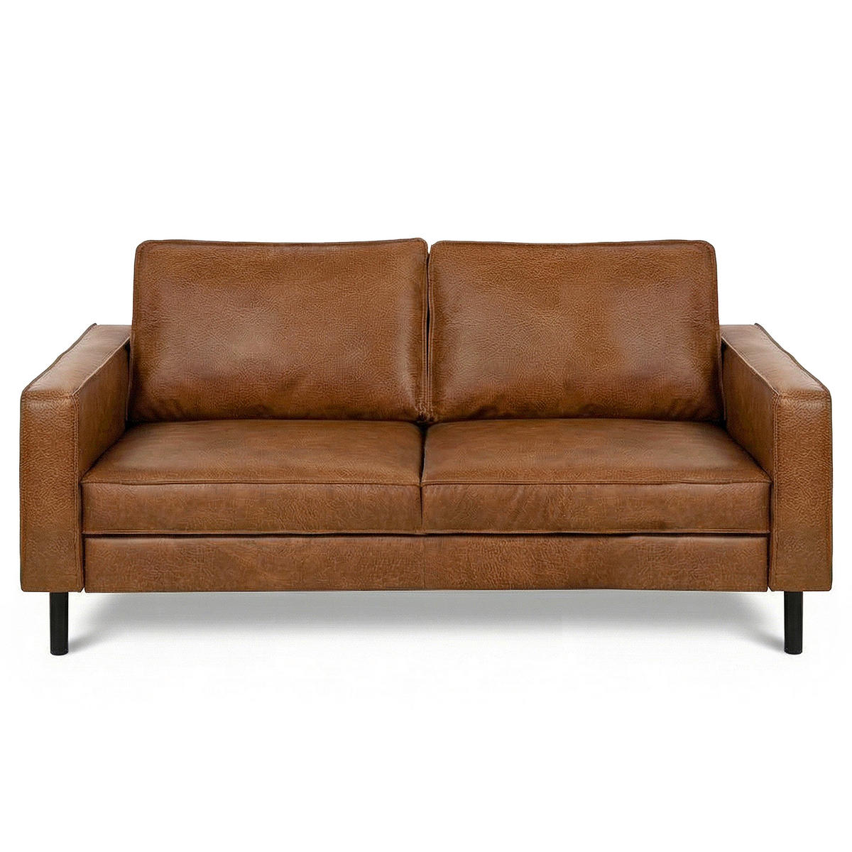 2-SITZER-SOFA  in Echtleder Cognac   - Cognac/Schwarz, Design, Leder/Metall (148/85/92cm) - Livetastic