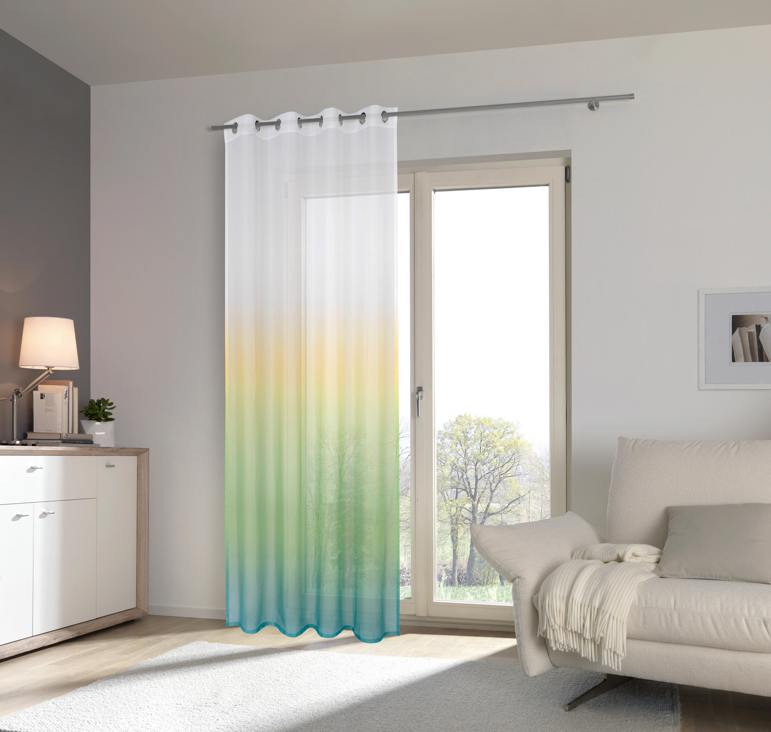 PERDEA CU INELE TIP CAPSĂ semitransparent  - galben/verde, Trend, textil (140/245cm) - Esposa