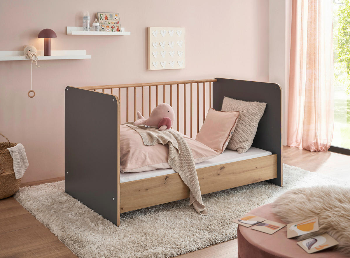 GITTERBETT  143/80,5/81,7 cm   - Graphitfarben/Eiche Artisan, Basics, Holz/Holzwerkstoff (143/80,5/81,7cm) - My Baby Lou