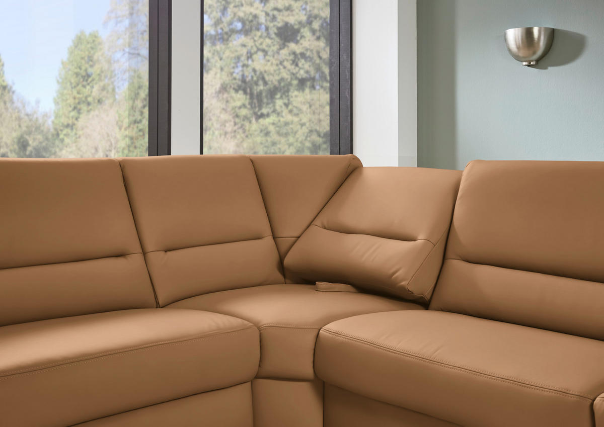 ECKSOFA  in Echtleder Hellbraun  249/290 cm  - Hellbraun/Schwarz, KONVENTIONELL, Leder/Metall (249/290cm) - Beldomo Premium