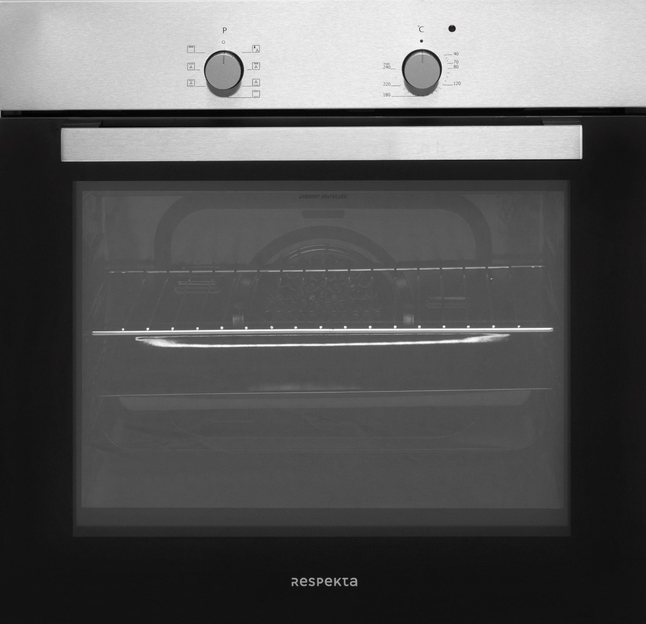 EINBAUBACKOFEN AB120-33  - Edelstahlfarben/Schwarz, Trend, Glas/Metall (59,5/59,5/56,5cm) - Respekta
