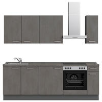 KÜCHENBLOCK 240 cm   in Schieferfarben  - Schieferfarben/Edelstahlfarben, MODERN, Holzwerkstoff/Metall (240cm) - Nobilia