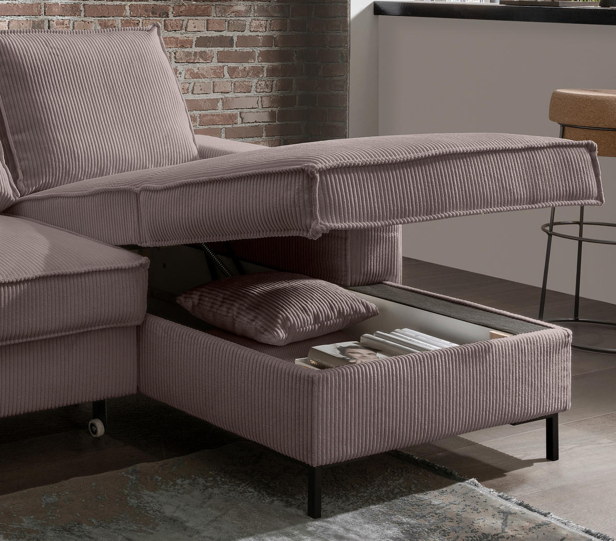 ECKSOFA Graubraun Cord  - Graubraun/Schwarz, MODERN, Textil/Metall (240/150cm) - Livetastic