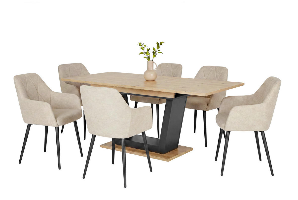 ESSTISCH 160-200/90/77,3 cm Nachbildung  Holzwerkstoff ausziehbar rechteckig Schwarz, Eiche Artisan  - Schwarz/Eiche Artisan, KONVENTIONELL, Holzwerkstoff (160-200/90/77,3cm) - Milino