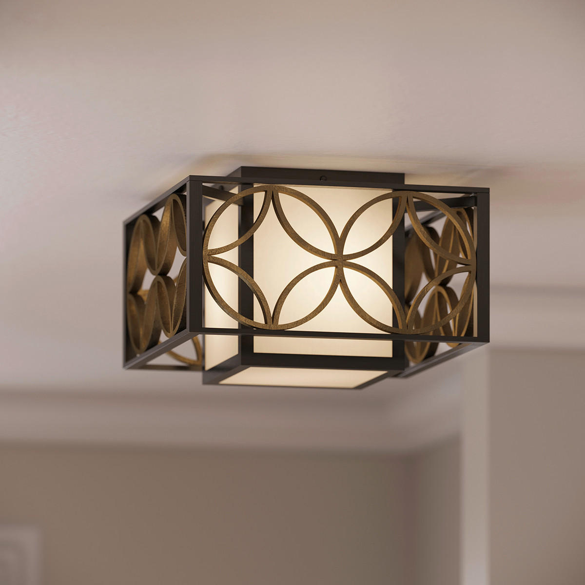 STROPNA SVETILKA Elstead Remy 36.8/36,8/23,8 cm   - zlate barve/temno rjava, Trendi, kovina/steklo (36.8/36,8/23,8cm) - Elstead Lighting