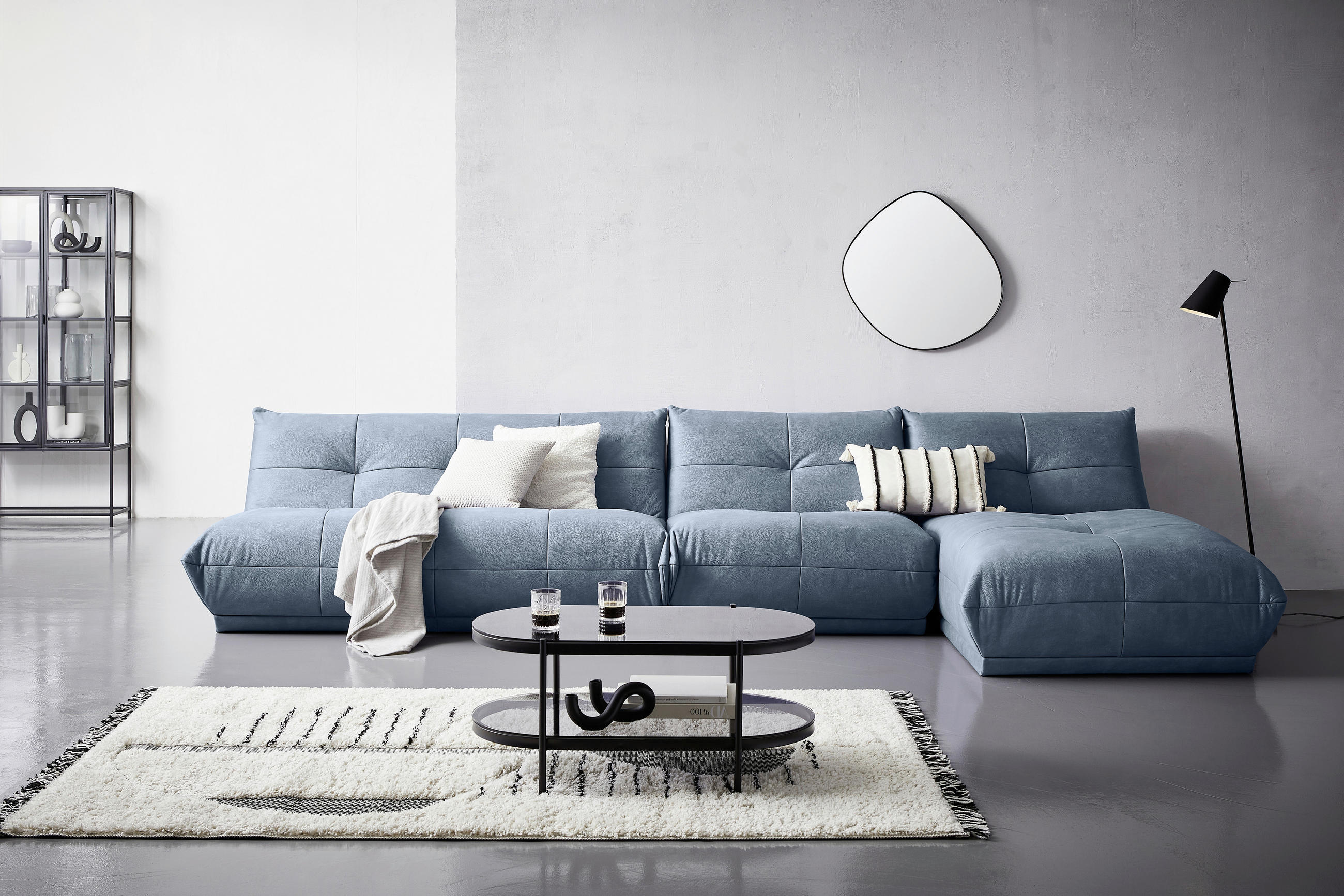 ECKSOFA in Lederlook Blaugrau  - Blaugrau, Trend, Textil (390/185cm) - Livetastic