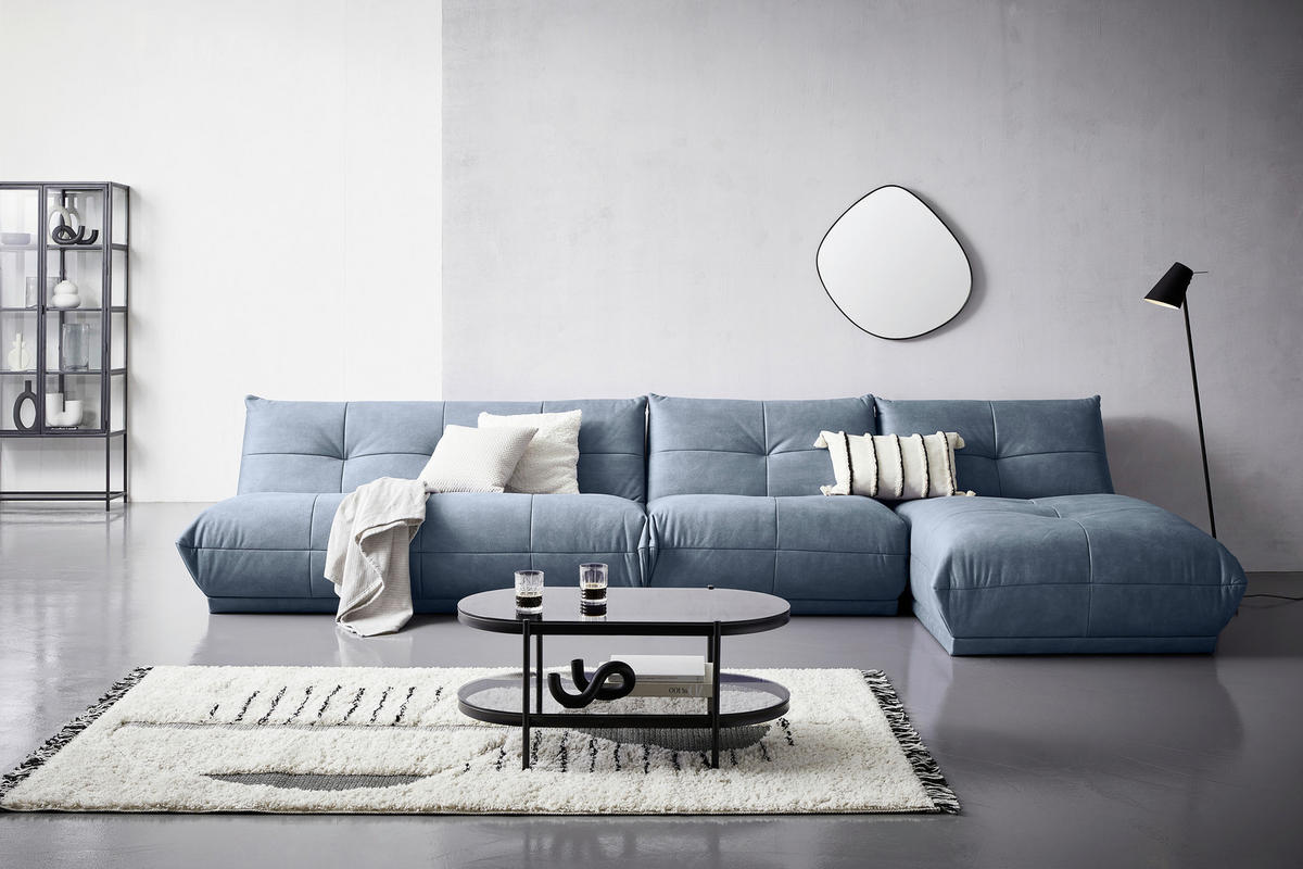 ECKSOFA in Lederlook Blaugrau  - Blaugrau, Trend, Textil (390/185cm) - Livetastic