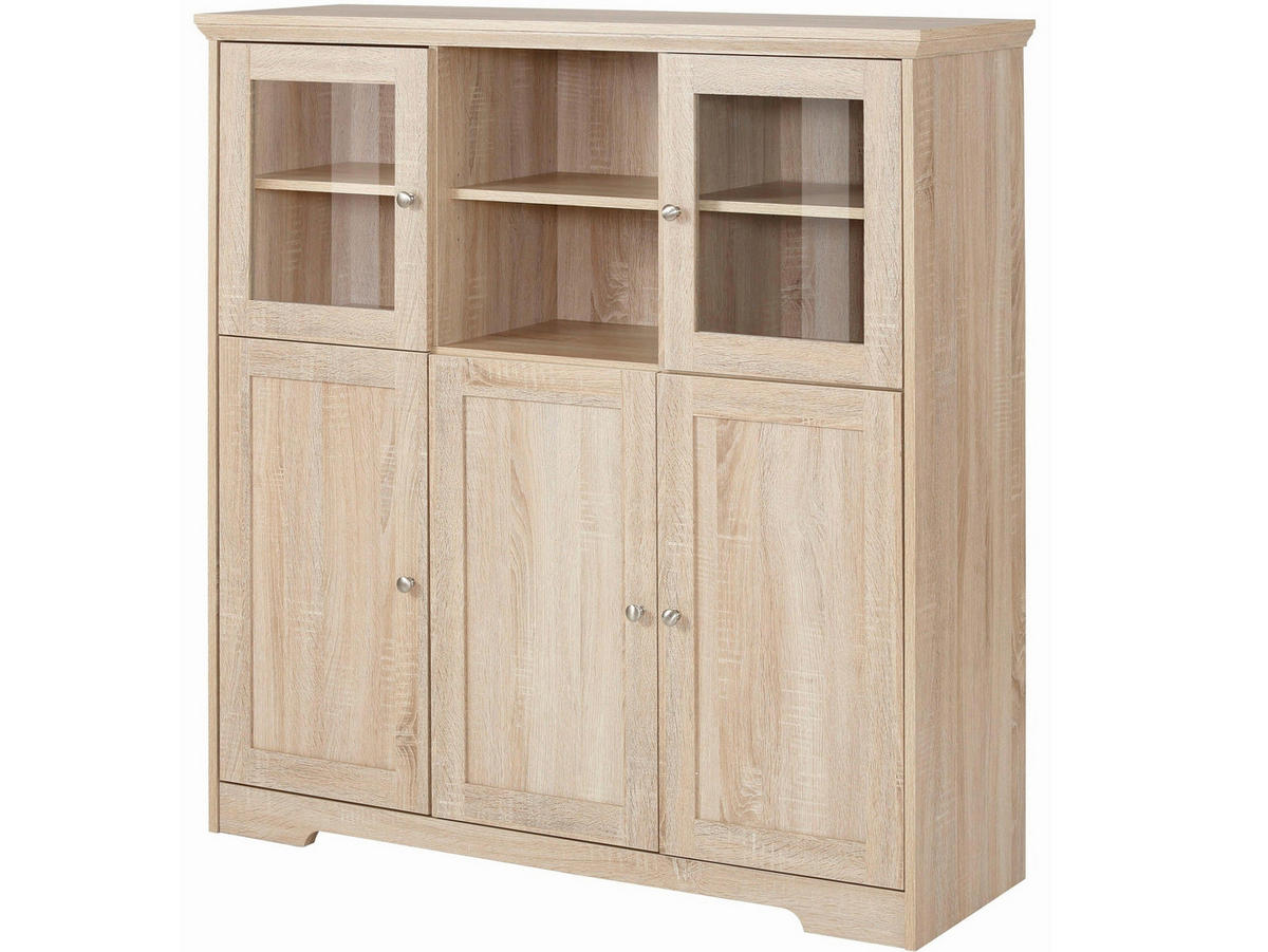 HIGHBOARD NANTES, 118/125/39 cm,  - Silberfarben/Sonoma Eiche, Design, Glas/Holzwerkstoff (118/125/39cm) - Livetastic
