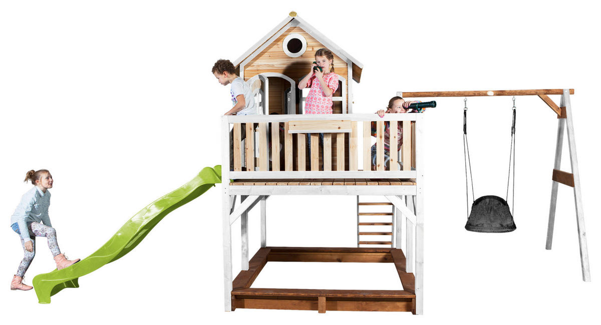 SPIELTURM 613/291/277 cm  - Braun/Weiß, KONVENTIONELL, Holz (613/291/277cm) - Ambia Garden
