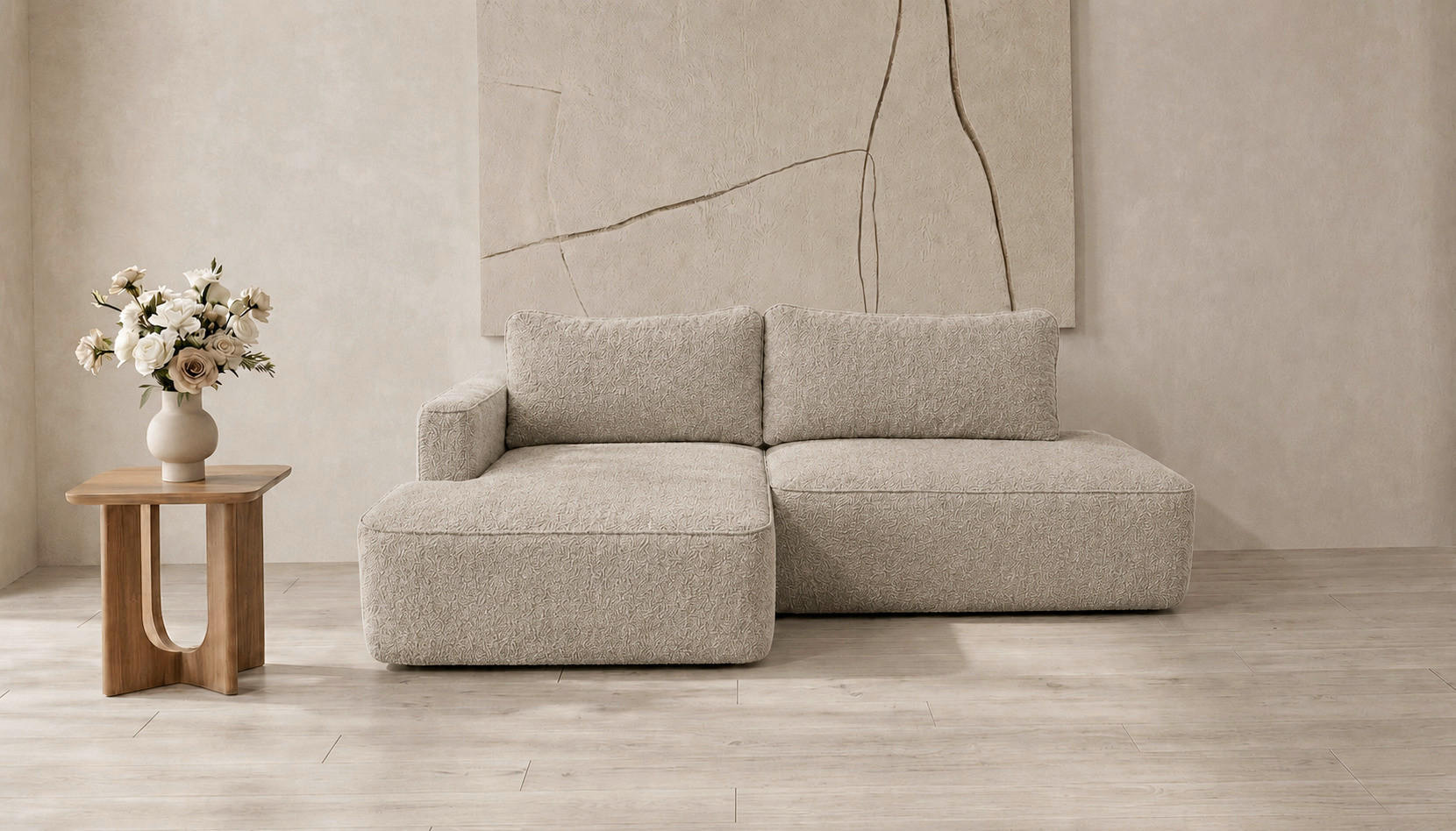 ECKSOFA FREDO Beige Bouclé  - Beige/Schwarz, Design, Kunststoff/Textil (150/233cm) - MID.YOU