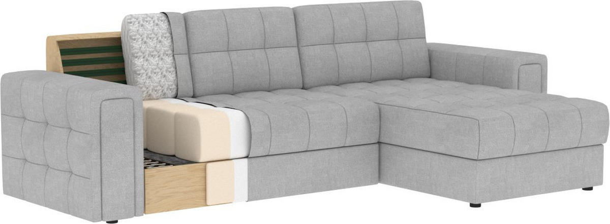 ECKSOFA Samt Grau  - Schwarz/Grau, Design, Kunststoff/Textil (260/150cm) - MID.YOU